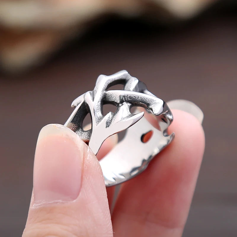 Vintage Hollow Out Crown of Thorns Ring for Men Women Stainless Steel Punk Biker Jewelry