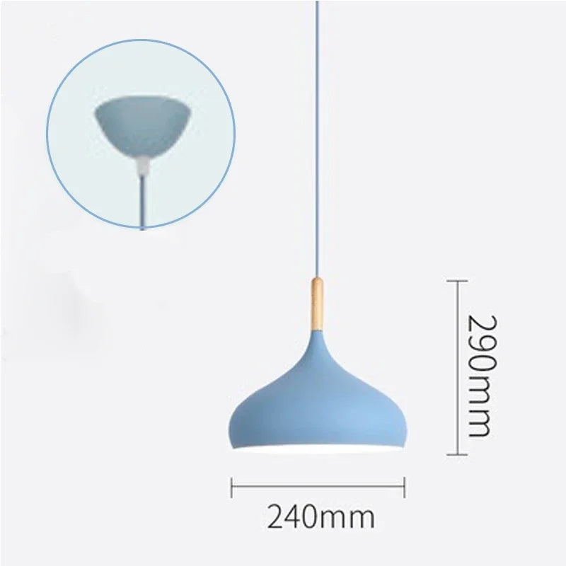 Colored Wooden Pendant Light Fixture for Bedroom & Living Room - LED Aluminum Lamp