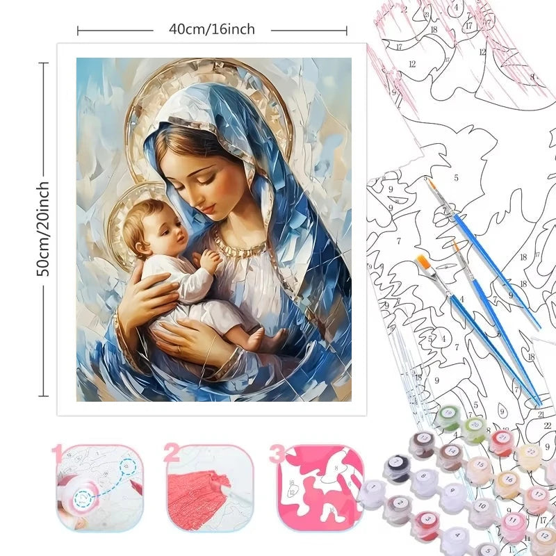 Oil Painting By Numbers Religious Mary Jesus DIY Canvas Art Gift - Multiple Sizes
