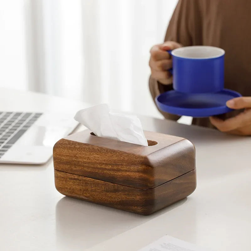 Luxury Wooden Tissue Box Cover - Premium Walnut Napkin Holder for Home & Desk