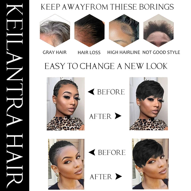 Brown Short Pixie Wig Human Hair for Black Women with Bangs - Brazilian Style