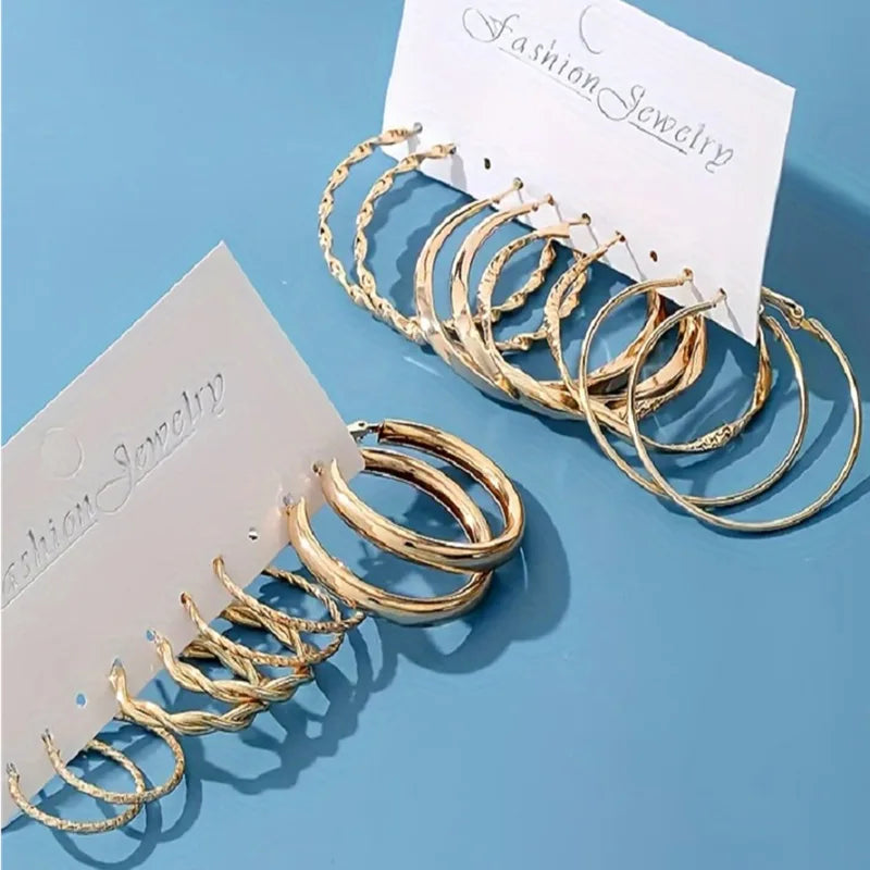 Gold Color Mobius Hoop Earrings Set - Retro Geometric Circular Jewelry