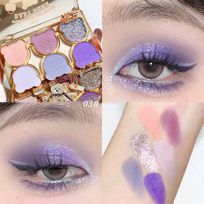 Colorful Eyeshadow Palette with Glitter & Pearly Finishes - 6 Shades for Eye Makeup