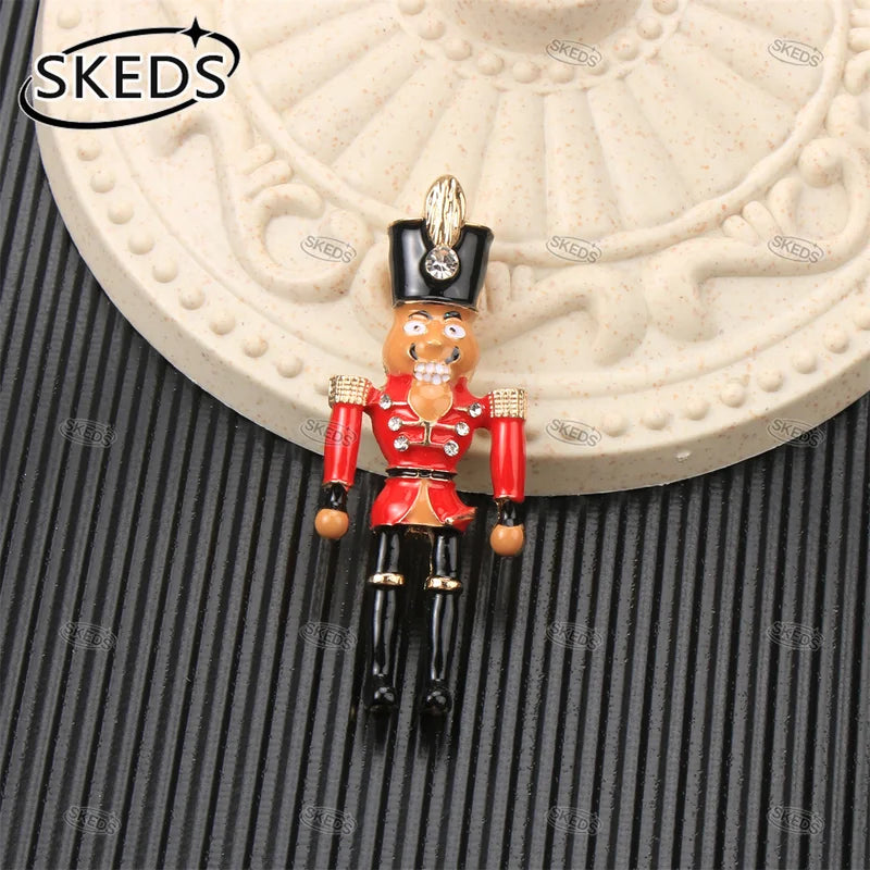 Christmas Nutcracker Brooch - Blue & White Porcelain Style Lapel Pin Gift