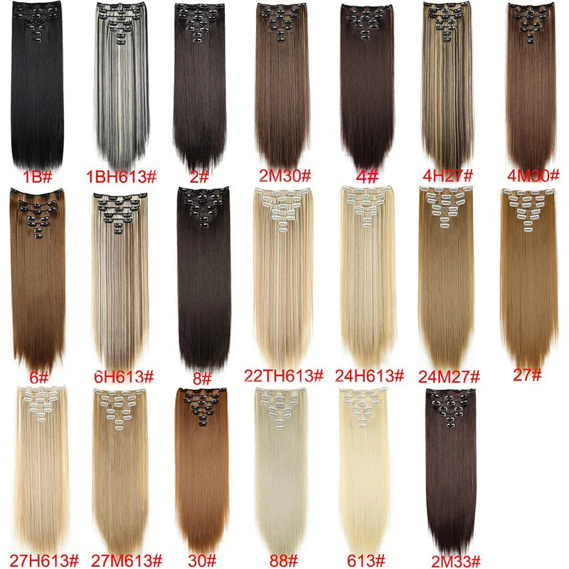 Long Straight Hair Extensions 24 Inch Synthetic Clip-In Hairpiece for Women