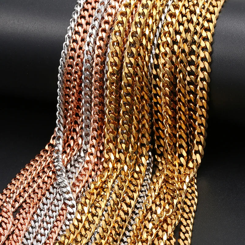 3mm Stainless Steel Rope Chain Necklace - Gold, Red-Brown & Length Variants