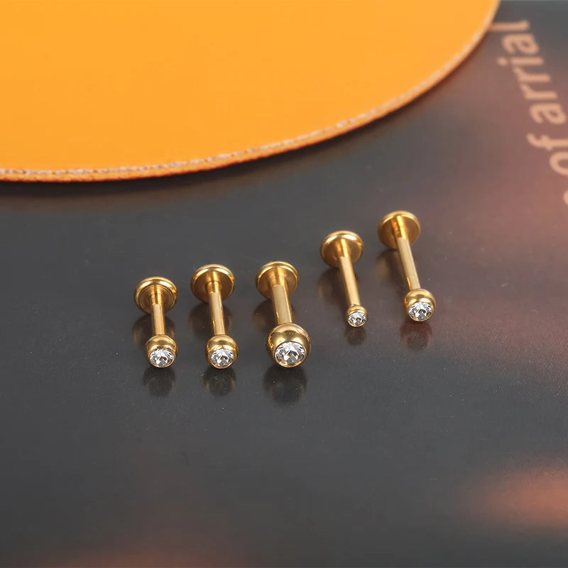 Titanium Labret Piercing Stud Earrings with Zircon 2-5mm Body Jewelry