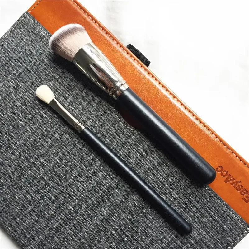 Synthetic Rounded Slant Foundation & Eye Blending Brush Set – Face & Eye Makeup Tools