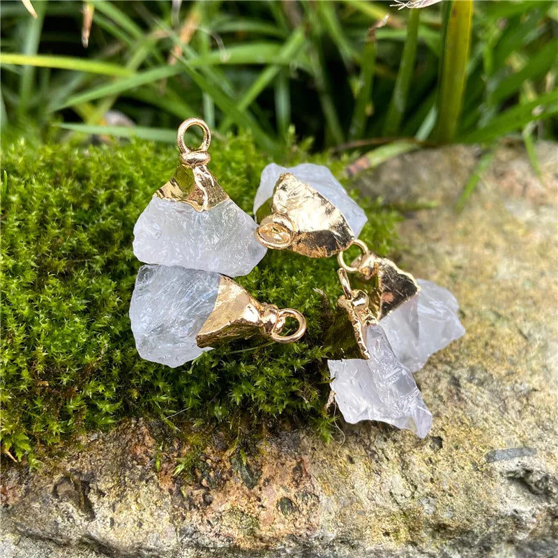 Natural Labradorite Agate Amethyst Raw Stone Charms for Jewelry Making 2PCS