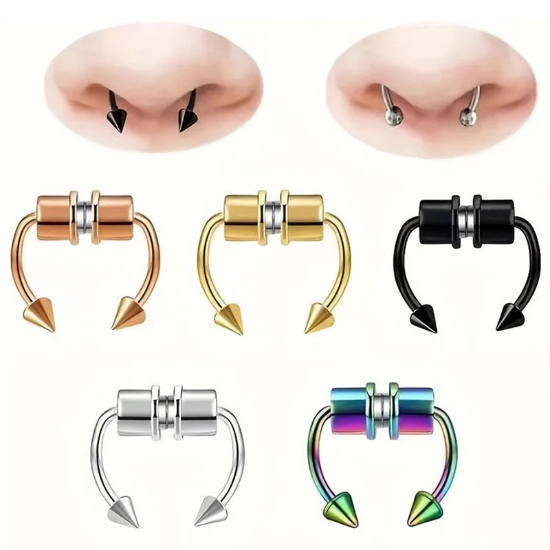 Fake Nose Ring Clips Set - Non-Piercing Magnetic Septum Jewelry for Women & Men