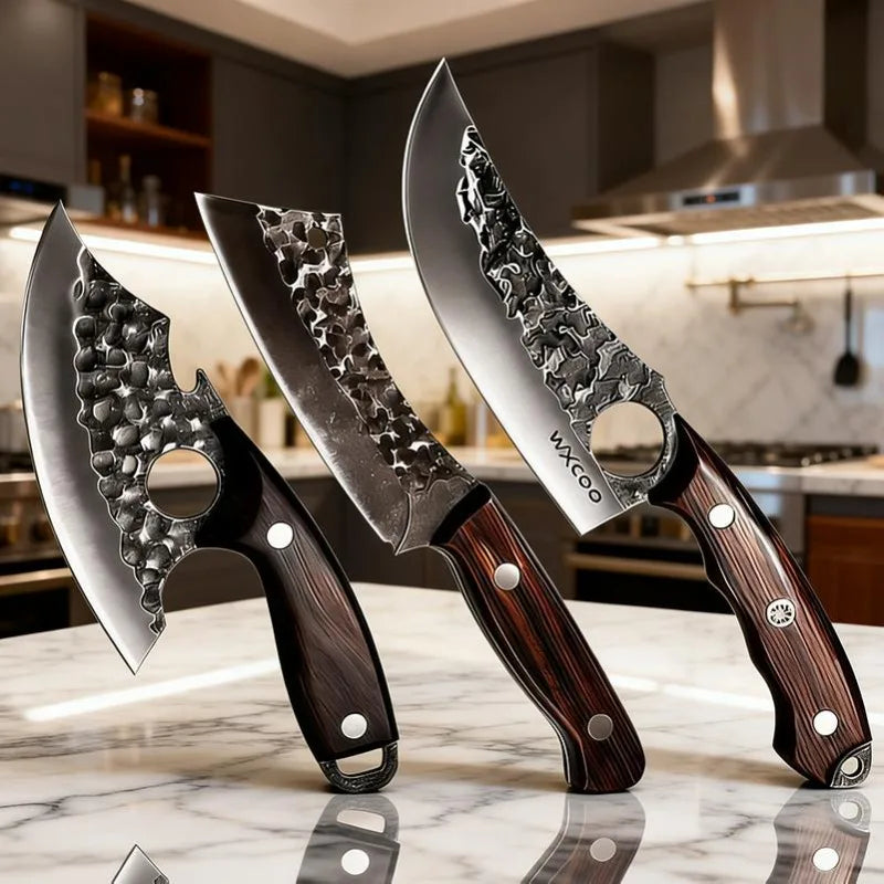 3-Piece Stainless Steel Boning and Kitchen Knives Set - Sharp, Handcrafted, Non-Slip Handles