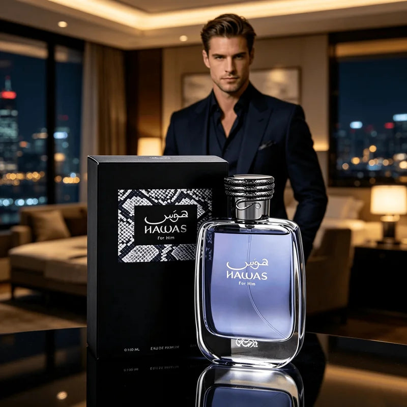 Rasasi Hawas for Him Eau De Parfum Spray 100ml - Long-Lasting Fresh Aquatic Woody Fragrance - Luxury Men's Perfume Gift