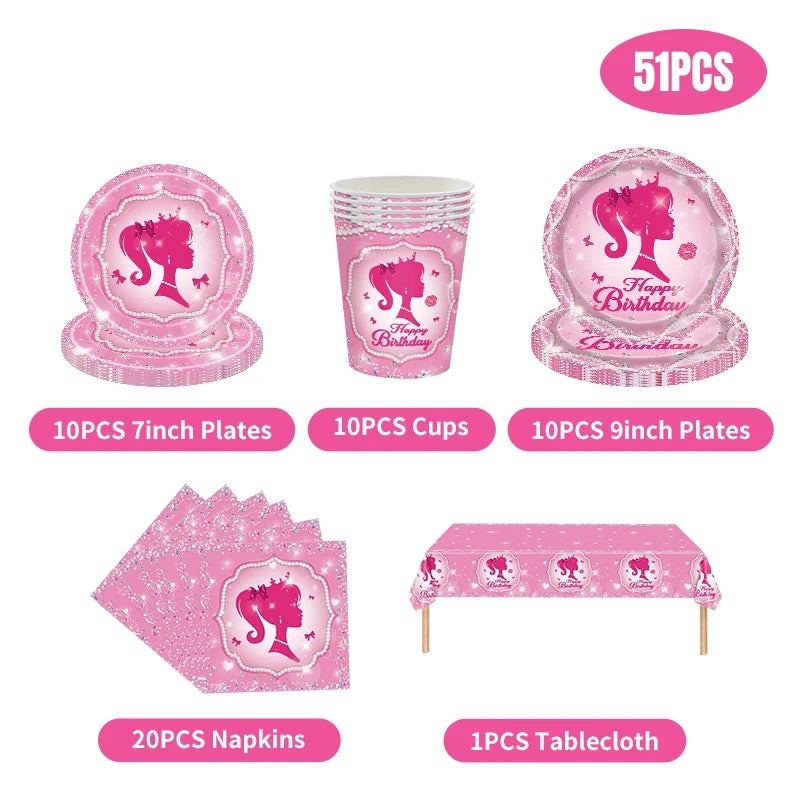 Princess Birthday Party Decorations Set with Balloons, Plates, Cups & Napkins - Kid Girl Celebration Supplies