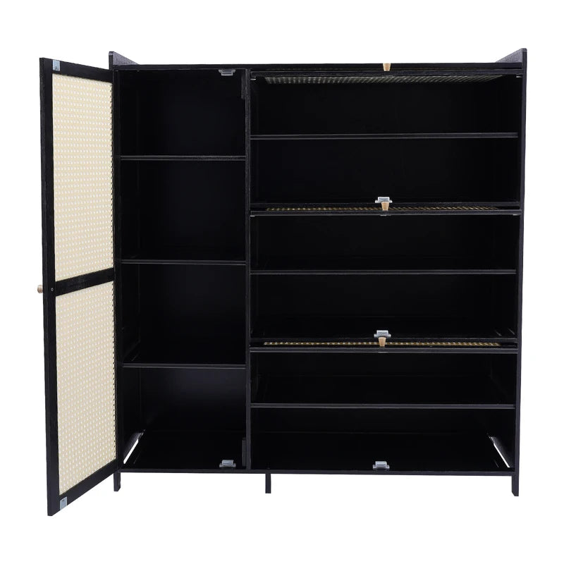 Bamboo Shoe Cabinet with Mesh Ventilation and Space Saving Doors - Entryway Organizer