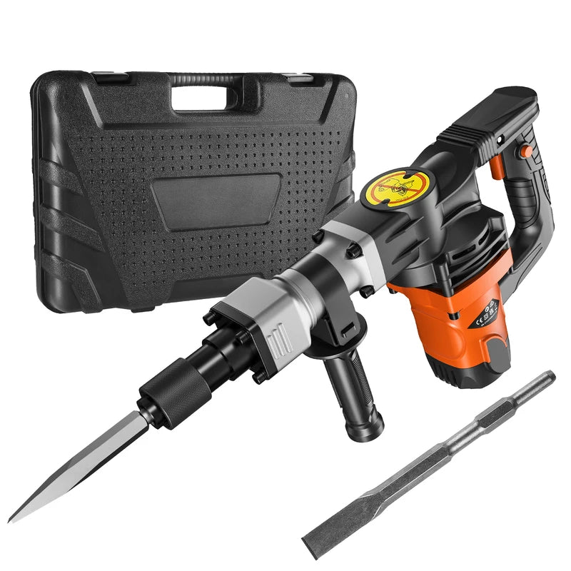 1400W Electric Demolition Jack Hammer Heavy Duty Concrete Breaker with 2 Chisels