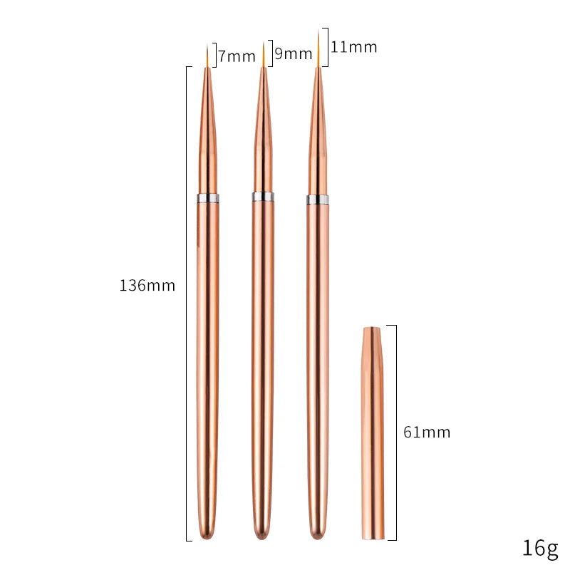 Rose Gold Nail Art Brushes Set - Fine Line & Flower Painting Manicure Tools