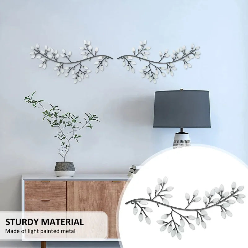 Metal Tree Leaf Wall Decor Set - Artistic Wrought Iron Vine Olive Branch Wall Art