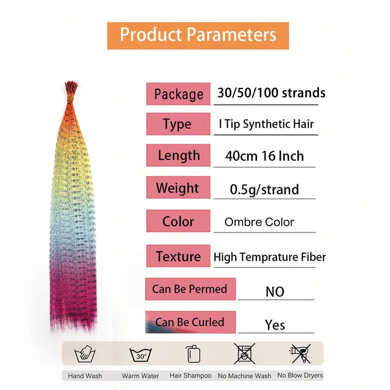 Rainbow Colorful Feather Extensions Long Straight Hairpieces for Girls - Ombre Style