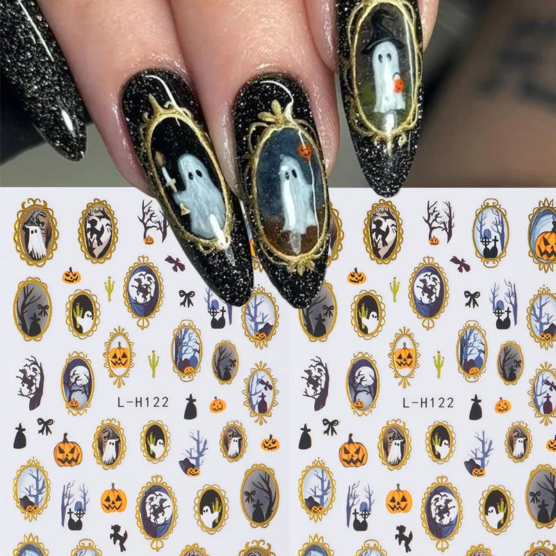 Halloween Ghost Pumpkin Devil Nail Stickers - Self-Adhesive 3D Nail Decals Set