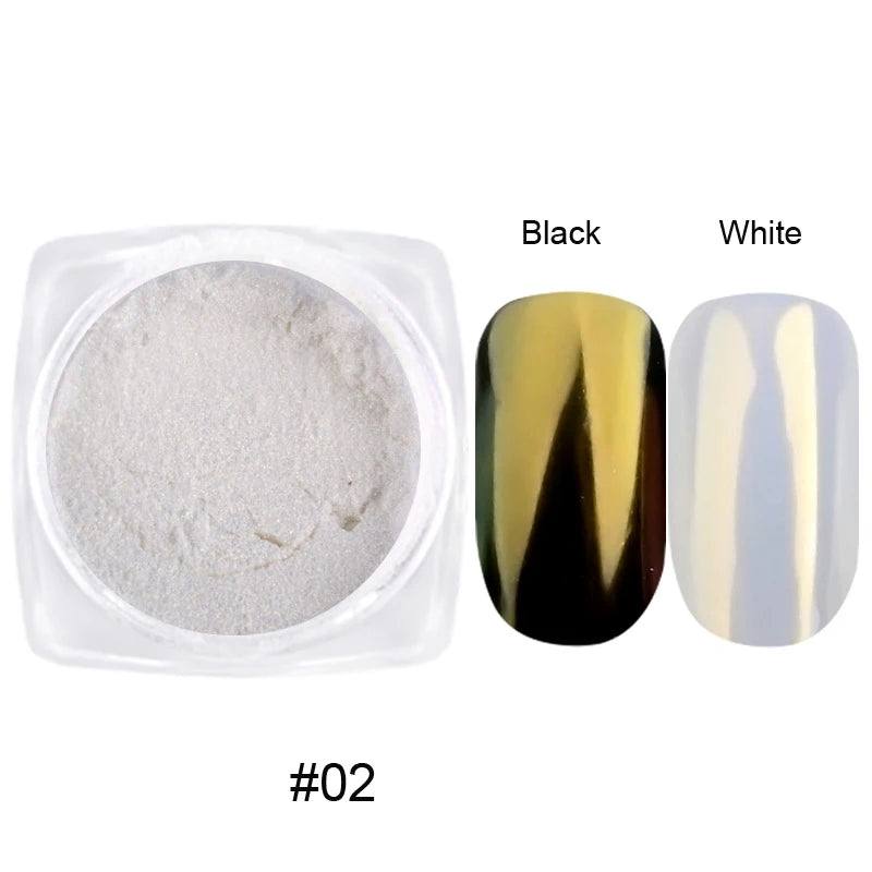 12Pcs Nail Mirror Powder Set - Aurora White Chrome Pigment for UV Gel Manicure
