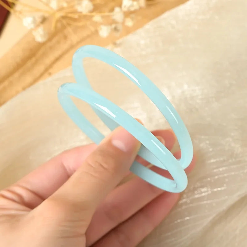 2-Piece Natural Jade Bangles Set - Solid Color Glass Jewelry for Women