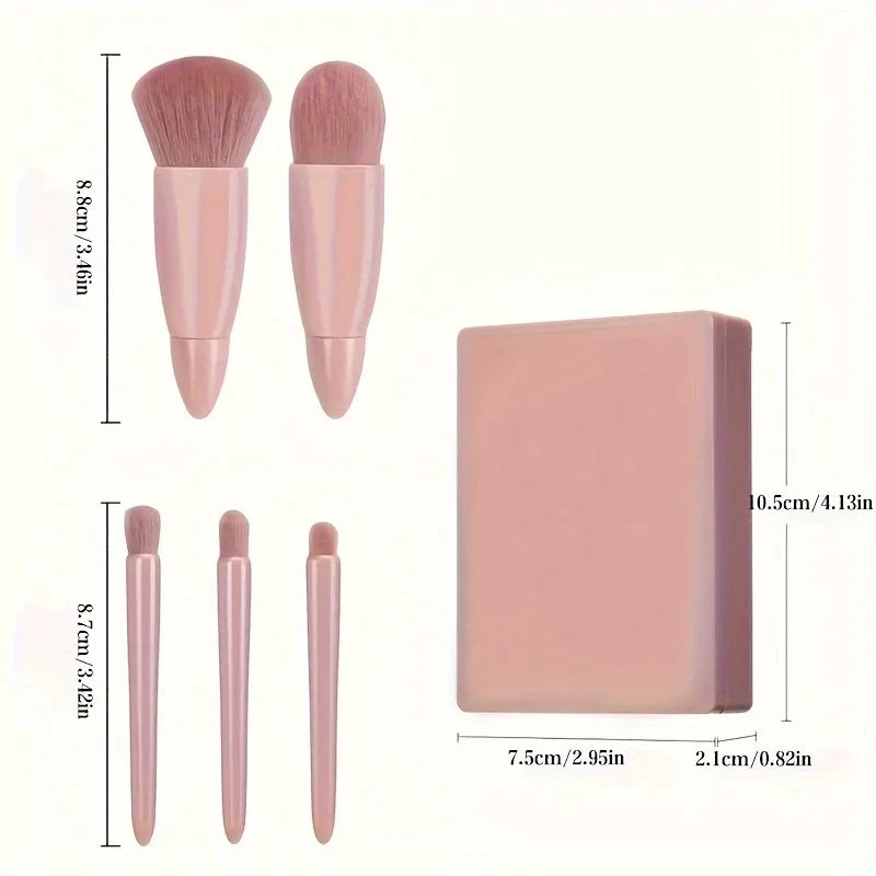 5-Piece Makeup Brush Set with Mirror and Travel Case - Includes Blush, Eyeshadow, Loose Brushes