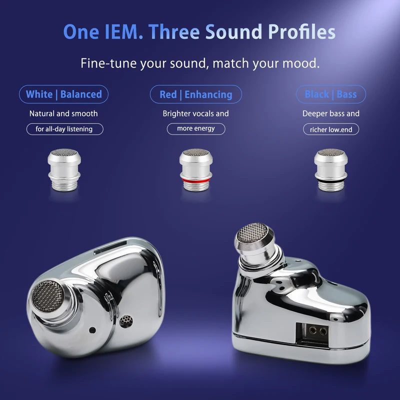 HiFiIn Ear Monitor Earphones with 10mm Driver, 3 Tuning Nozzles & Multiple Cables