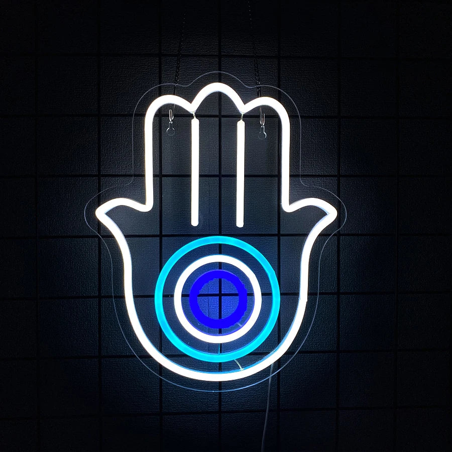 Hamsa Hand Evil Eye Neon Wall Light USB LED Sign for Bedroom Living Room Decor