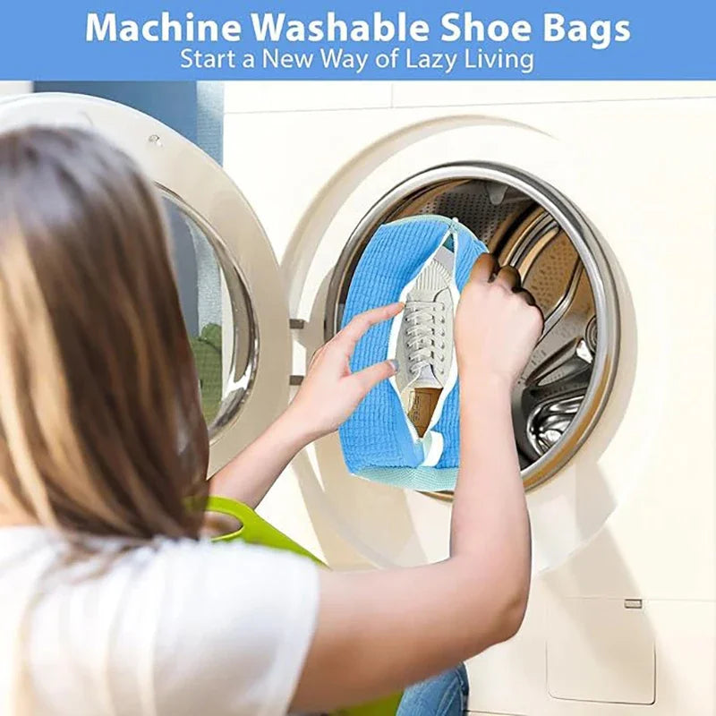 Fluffy Fiber Shoe Washing Bag with Zipper - 360° Surround Cleaning Reusable Laundry Protects Shoes