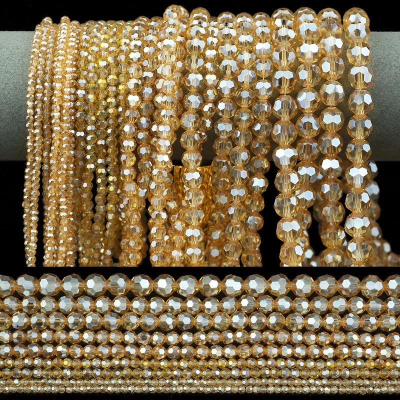 Golden Champagne Crystal Glass Spacer Beads for Handmade Jewelry 4-10mm