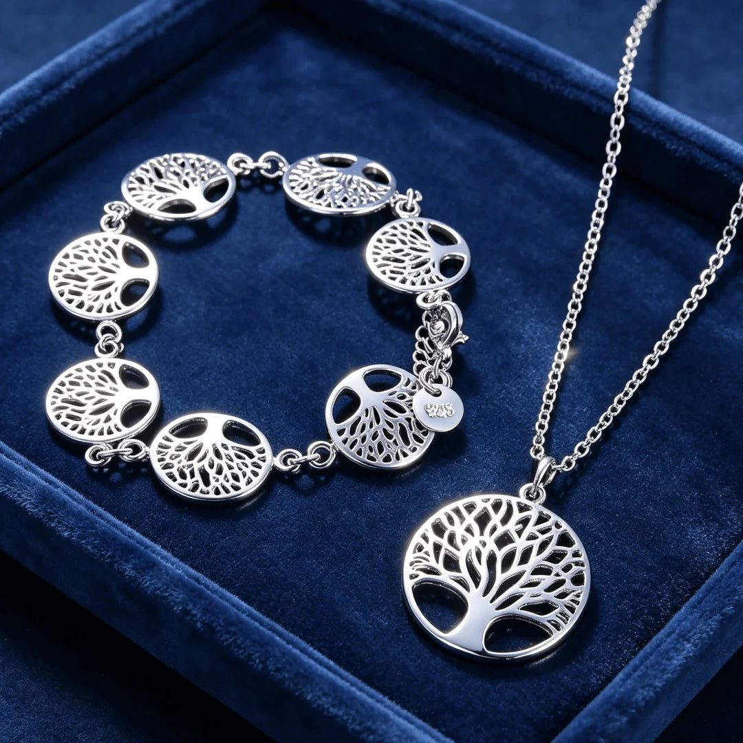 Sterling Silver Tree of Life Jewelry Set with Necklaces and Bracelets for Women