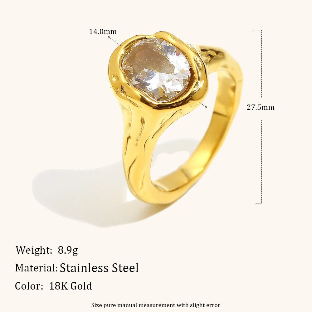 Luxury Zircon Women's Ring - Irregular Stainless Steel, Gold Plated Jewelry