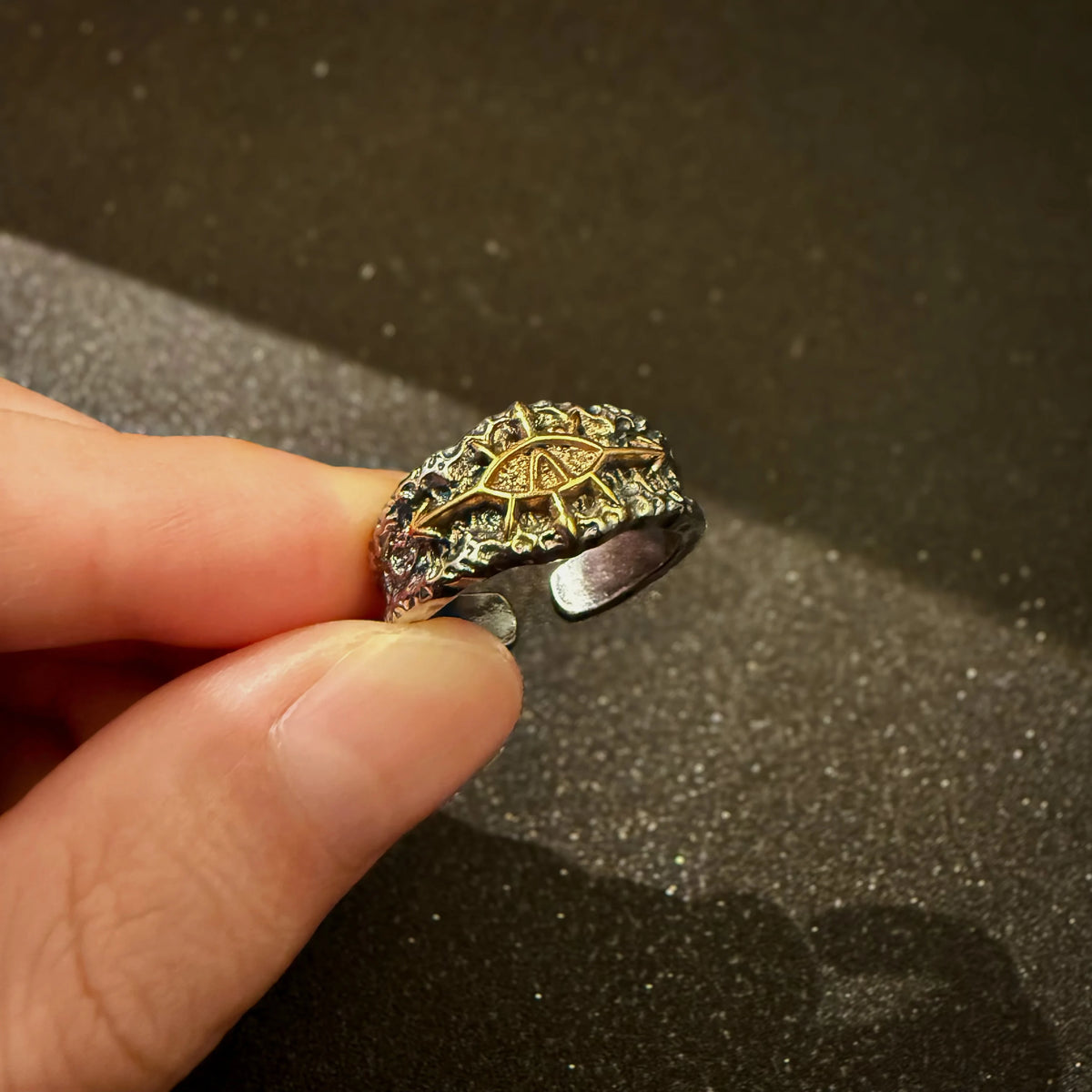 Retro Adjustable Open Ring for Men Punk Gothic Brass Jewelry - Warhammer 40K Style