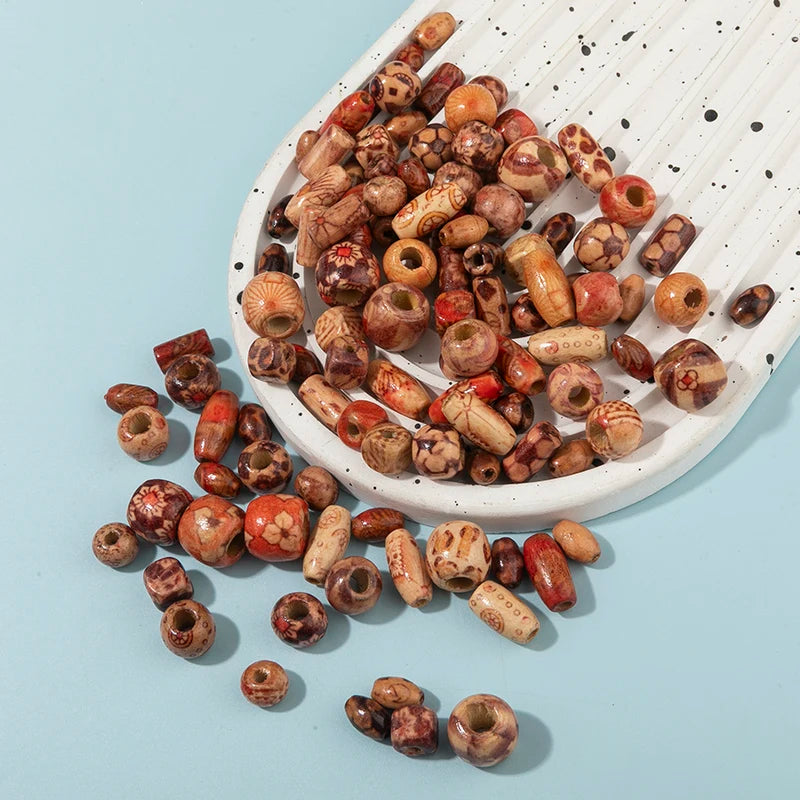 Natural Wooden Beads Set - Multi-Shape Round & Oval Large Hole Spacer Beads for Jewelry Making DIY