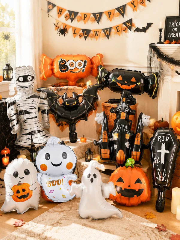 Halloween Foil Balloon Set - 10 Mini Themed Balloons for Parties & Decorations