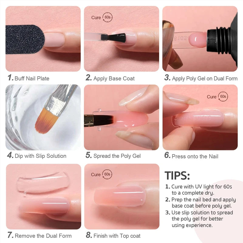 Poly Extension Gel Nail Kit with 12 Shades for DIY Nail Extensions and Care