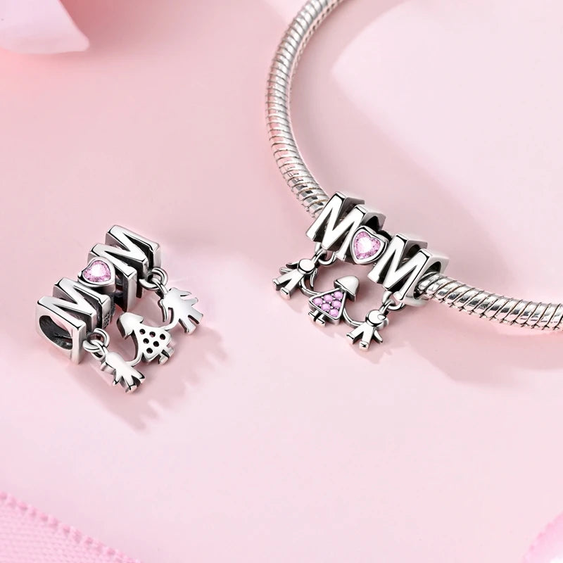 Sterling Silver Charm Bead for Bracelets - Mother's Day Love Heart Jewelry