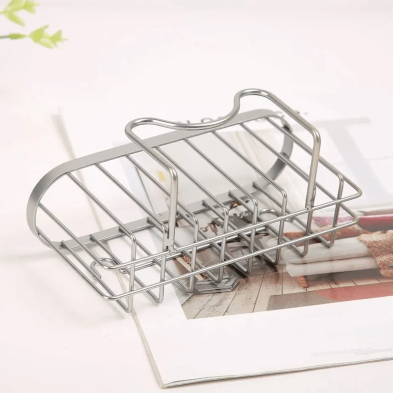 Stainless Steel Sink Sponge Holder with Suction Cups & Hook - Fast Drainage Kitchen Organizer