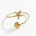 Ocean Style Upper Arm Cuff Bracelet for Women Starfish Spiral Design Gold Color Open Armlet