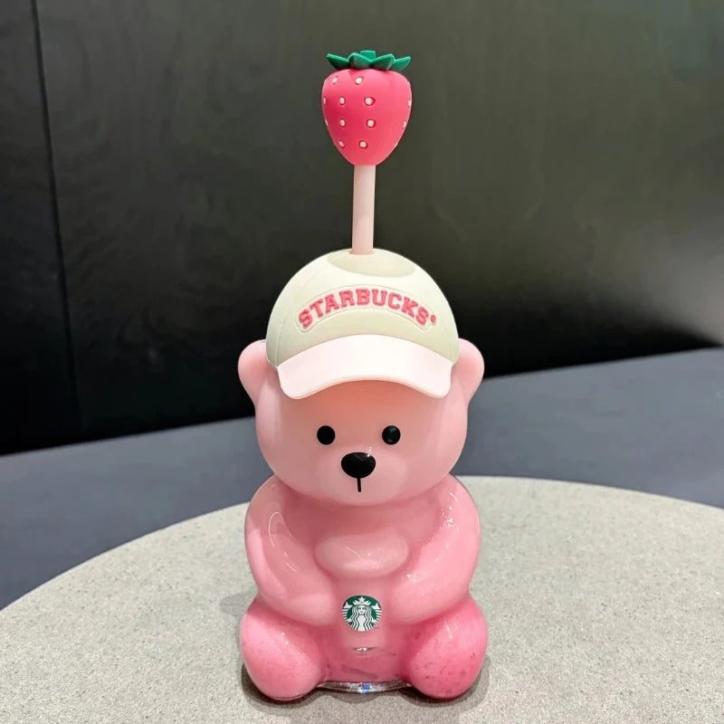 591ml Glass Water Tumbler with Strawberry Decor and Baseball Cap Lid
