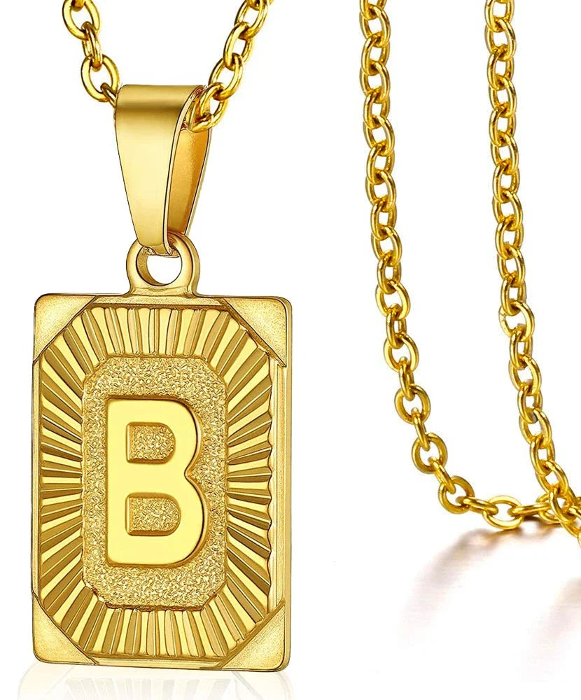 Initial Pendant Necklace for Women & Men Stainless Steel Cuba Link Letter Charm