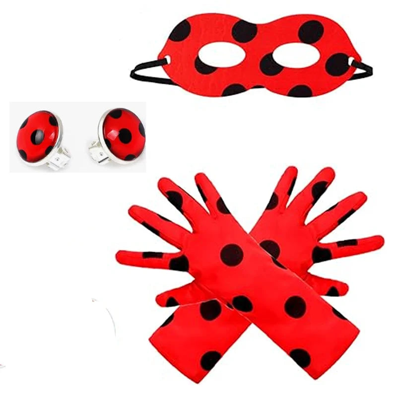 Kids Ladybird Costume Accessories Set with Bug Eye Masks, Gloves & Earrings for Halloween & Parties