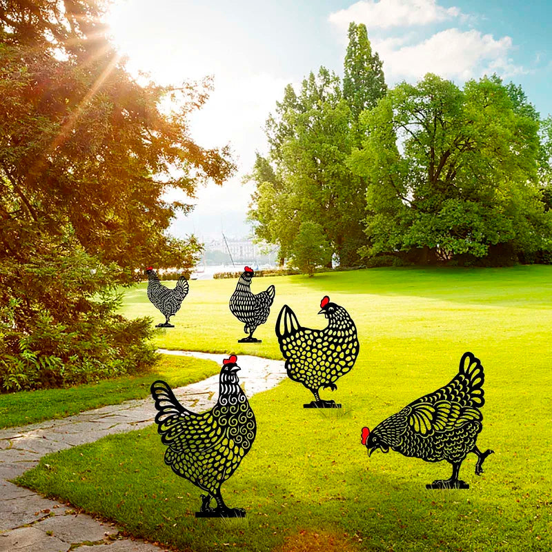 Garden Chicken Yard Art Stakes Outdoor Lawn Decor Gift for Garden and Patio