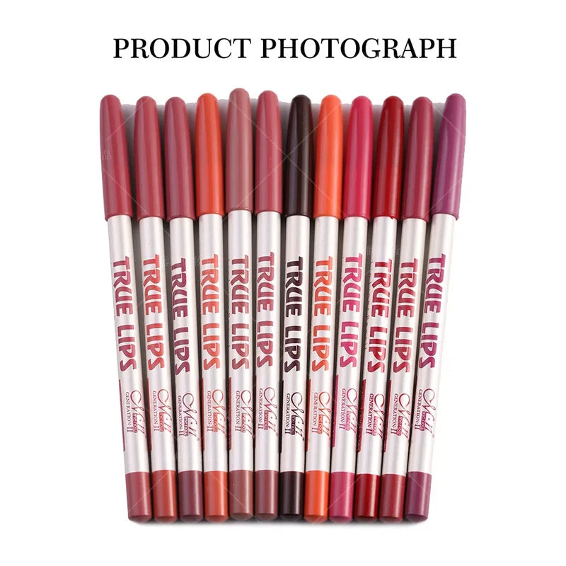 12-Color Matte Lip Liner Set Waterproof Long Lasting Pencil for Makeup & Tattoo