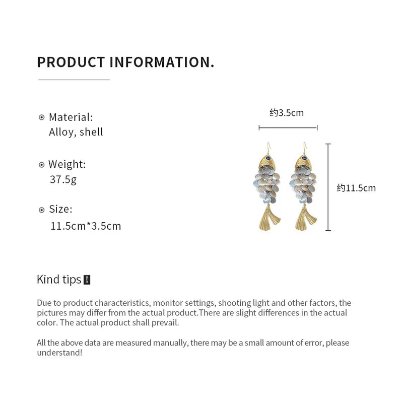 Round Shell Fish-Shaped Dangle Earrings for Women Trendy Jewelry Gift