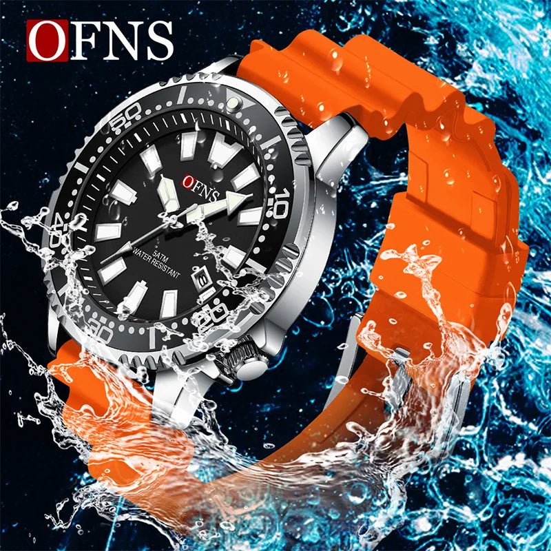 Men's Quartz Watch with Silicone Strap Waterproof Night Light Casual Business