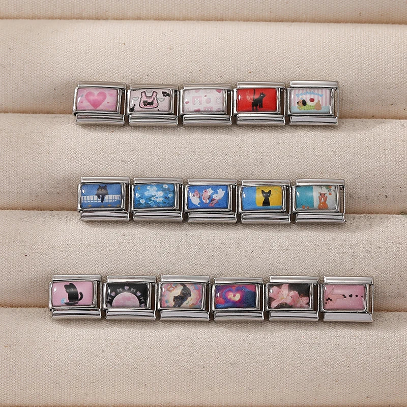 Y2K Cat Dog Flower Heart Charm Fit 9mm Stainless Steel Jewelry Making