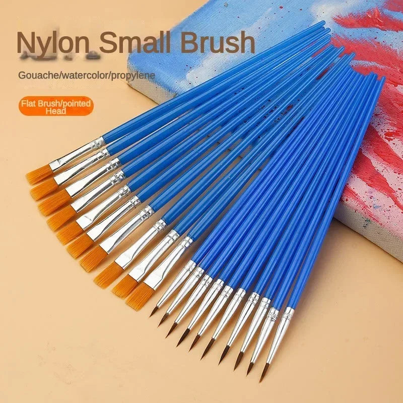 Set of 10/20/30/40/50 Multi-Size Art Paint Brushes - Nylon Round & Flat Tips