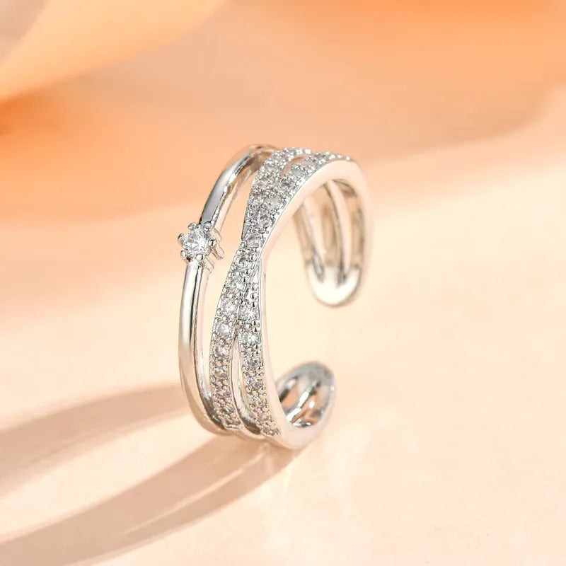 Sterling Silver Zircon Engagement Ring for Women Adjustable Wedding Jewelry