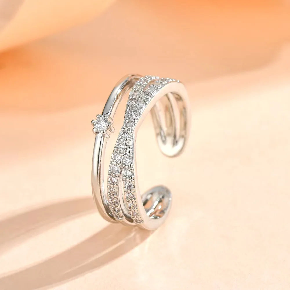 Sterling Silver Zircon Engagement Ring for Women Adjustable Wedding Jewelry